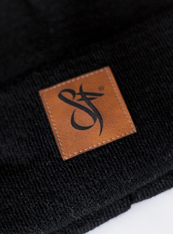 SF Leather Patch Beanie Black