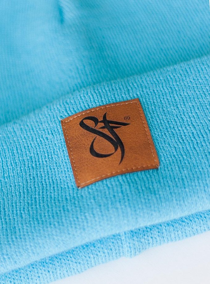 SF Leather Patch Beanie Skyblue