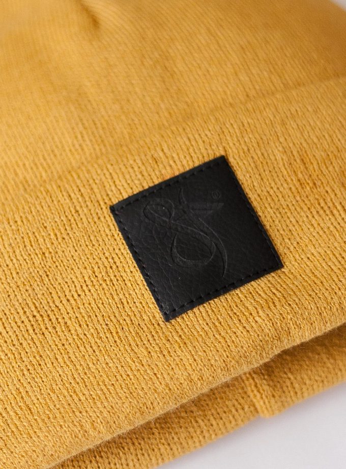 Black Leather Patch Beanie