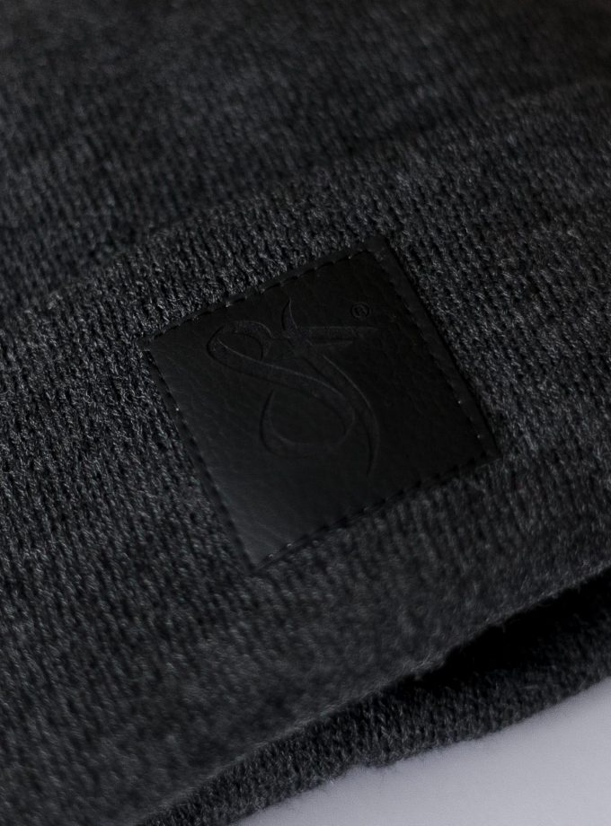 Black Leather Patch Beanie