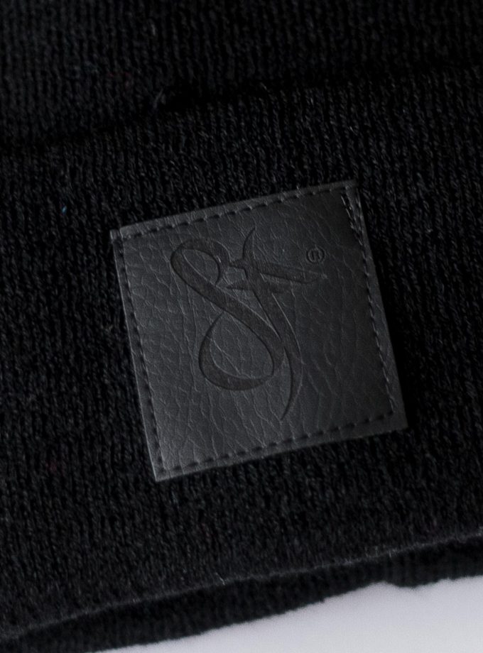 SF Black Leather Patch Beanie Black