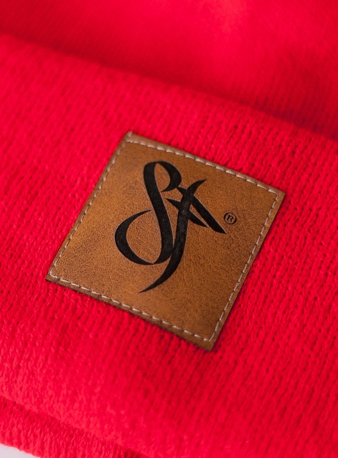 Beanie Leather Patch red