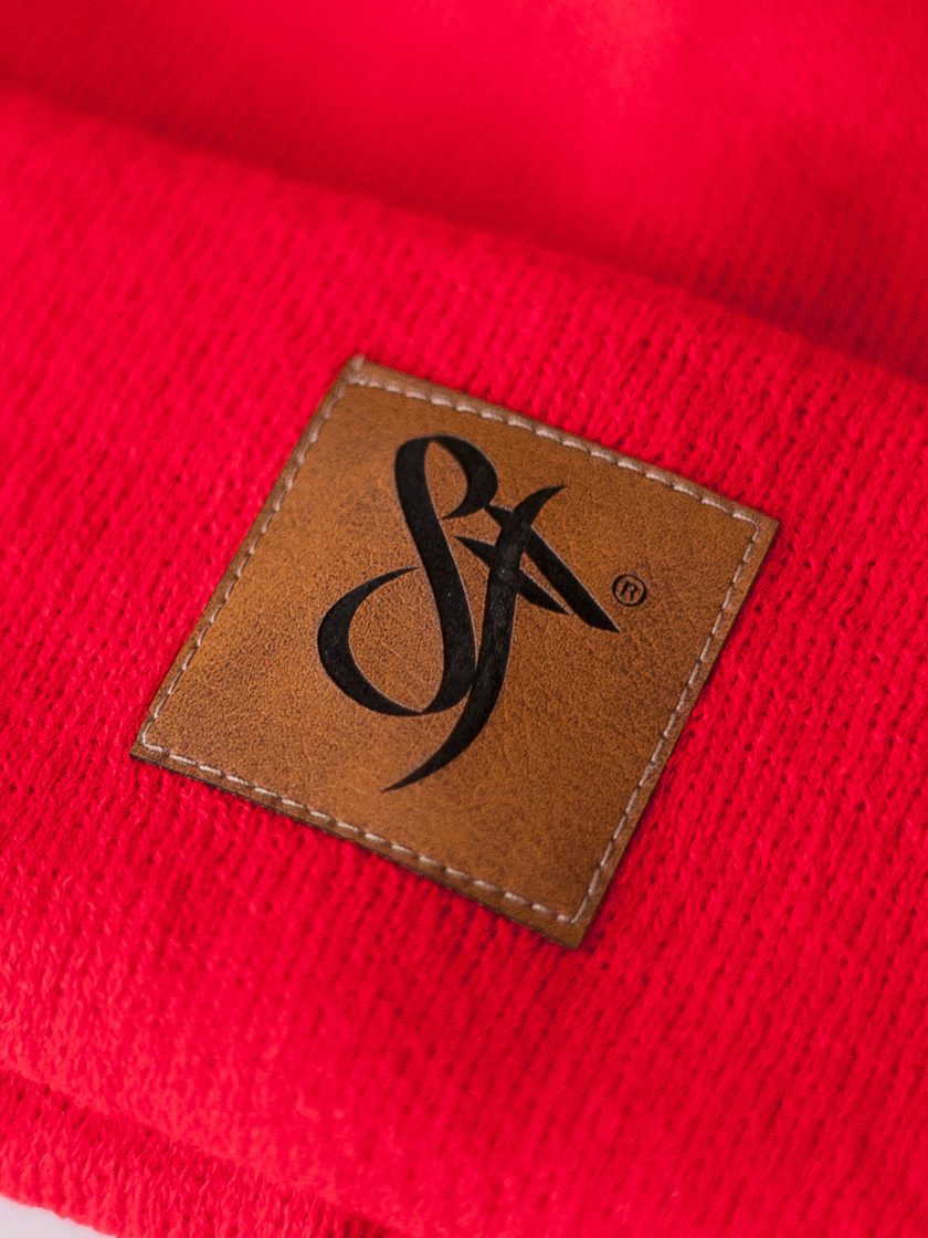 Beanie Leather Patch red