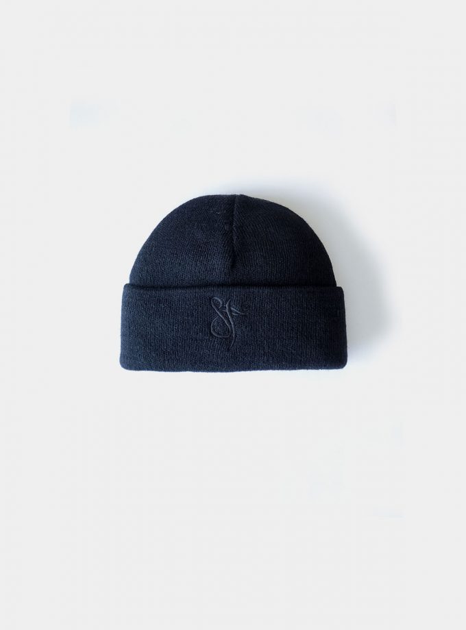 Fisherman Beanie Hat black knitwear and black embroidery