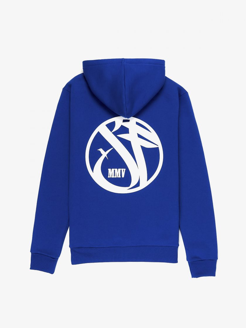 Sf Crew Emblem Hoodie True Blue with a print in the back